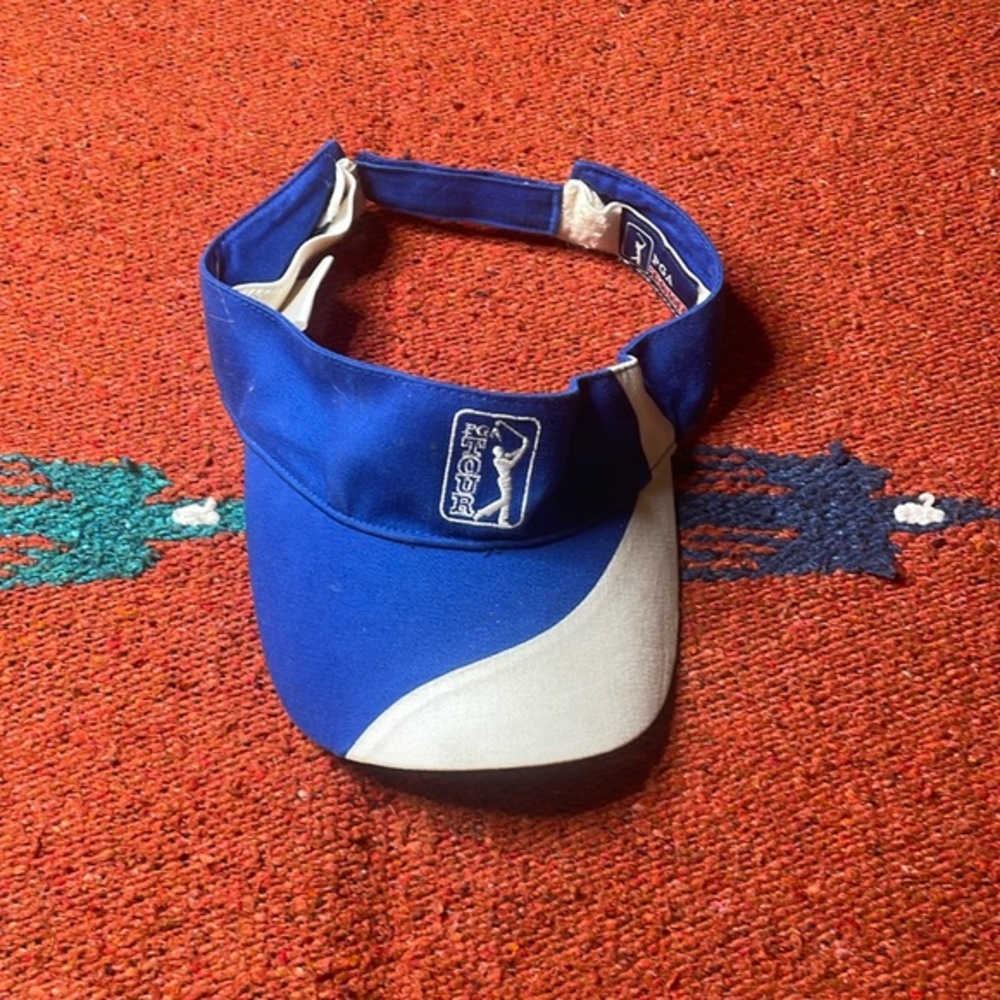 Vintage‎ PGA Tour Blue White Golf Youth L/Xl 56 cm Athletic Sporty Visor Hat